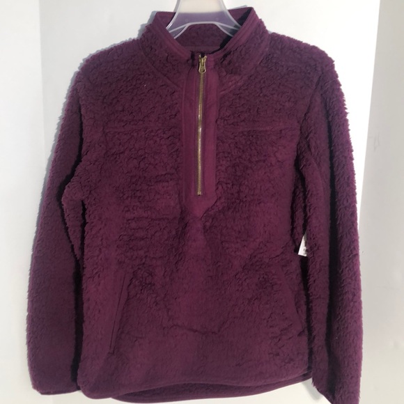 Women’s Quarter Zip Purple Sherpa Pullover Jacket